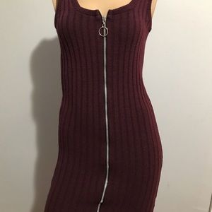 Misguided purple front zip Ribbed dress